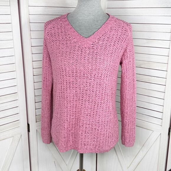 Preswick & Moore Loose Weave V-neck Sweater Rose Pink Small - Picture 1 of 13
